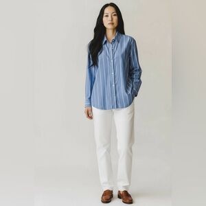 Tahari classic blue striped button down long sleeve preppy shirt extra large